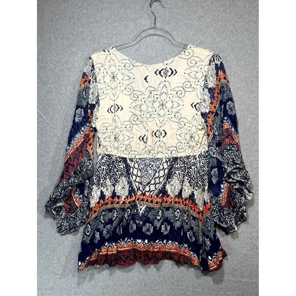 Angie Tunic‎ Top Women's Medium Multicolor Floral V-Neck Bell Sleeve Pullover - Picture 6 of 9